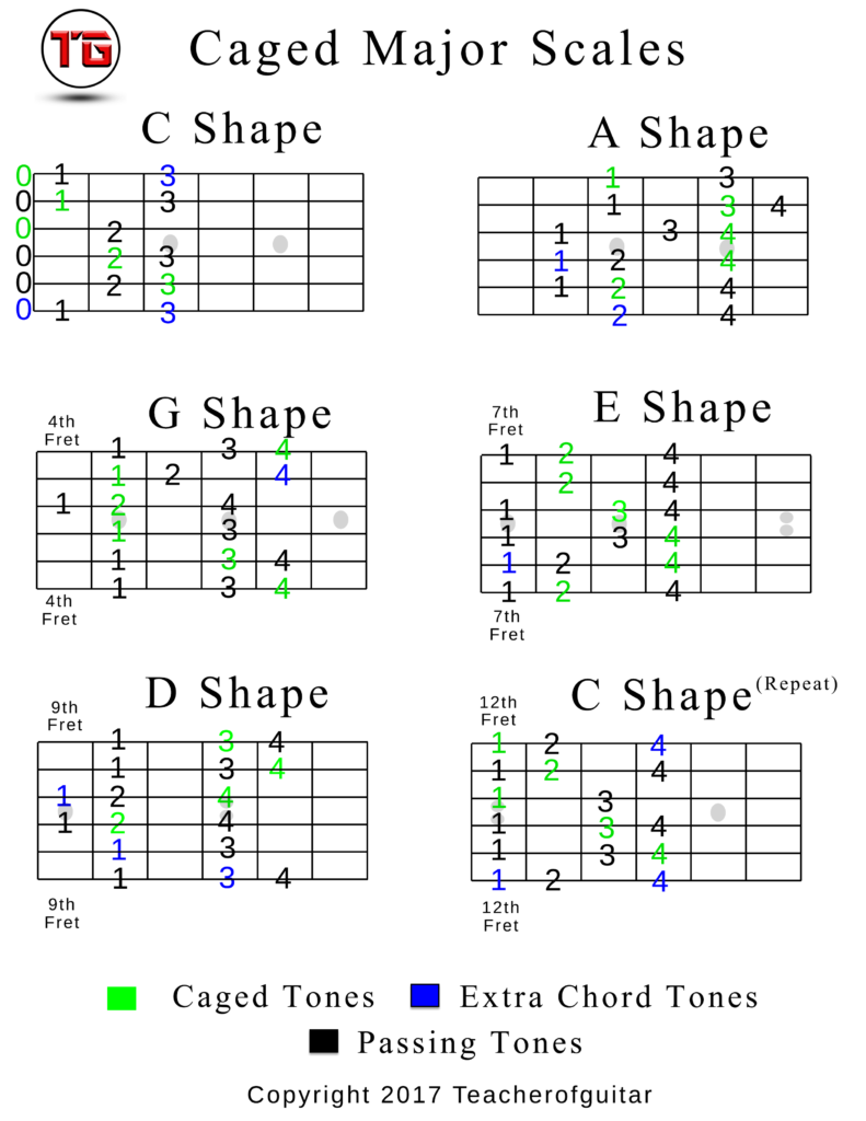 Caged Major Scale Chart in C - The Power of Music